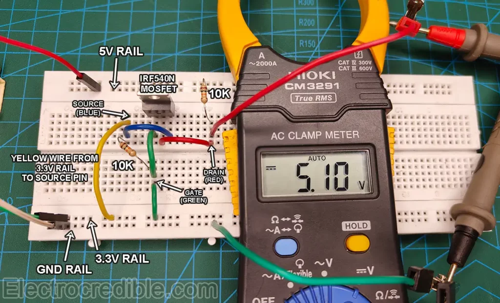 low level to high level shifting circuit on a breadboard